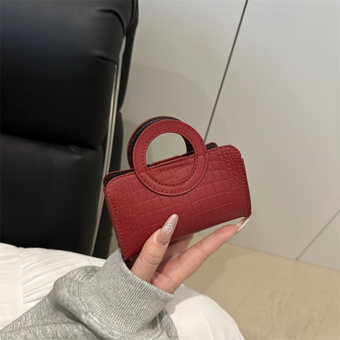 Borsa a Mano da Donna Mini in Pelle PU a Coccodrillo Con Manico Tondo Moda Moderna Minimalista Borsa a Tracolla
