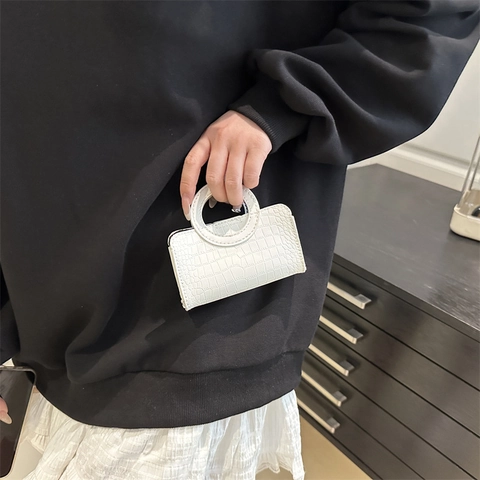 Borsa a Mano da Donna Mini in Pelle PU a Coccodrillo Con Manico Tondo Moda Moderna Minimalista Borsa a Tracolla