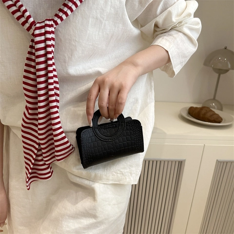 Femme Motif Crocodile Rétro PU Cuir Poignée Ronde Mini Sac Main Élégant Navette Fermoir Magnétique Petit Sac Carré Tote Bag Pour Décontracté Quotidien