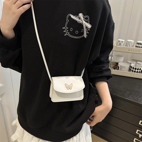Schmetterling Metall Dekor Damen Mode Mini Quadratische Tasche PU Leder Klappe Umhängetasche Für Den Täglichen Arbeitsweg