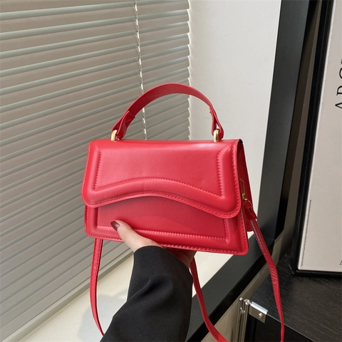 Sac Carré pour Femme en Cuir PU Motif à Vagues Sac à Bandoulière Minimaliste avec Poignée Sac de Tous les Jours Urbain