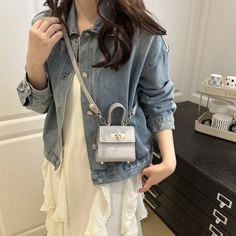 Borsa a Tracolla Mini da Donna alla Moda con Motivo Coccodrillo in Pelle PU con Manico Superiore Borsa Quadrata Retro Elegante Piccola Borsa a Mano