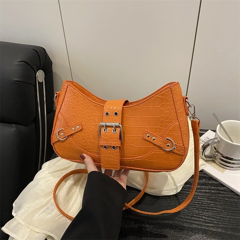 Vintage Krokodillenpatroon PU Leer Okseltas Mode Gürtelsluiting Schoudertas Casual Crossbody Handtas Voor Dames Dagelijks