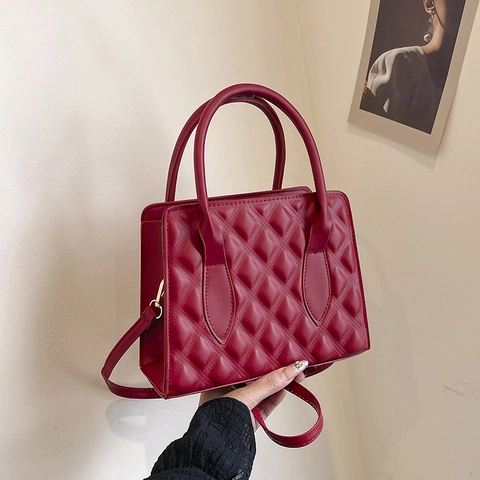 Borsa a Tracolla Piccola Quadrata Trapuntata a Rombi da Donna Borsa a Mano Vintage in Pelle PU Casual Minimalista Estate