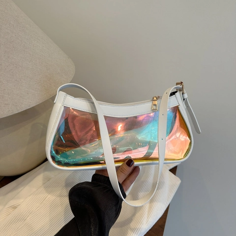 Borsa a Tracolla in PVC Trasparente Olografica di Tendenza per Donna Borsa Sottobraccio Laser Iridescente Borsa Moda Chic Quadrata