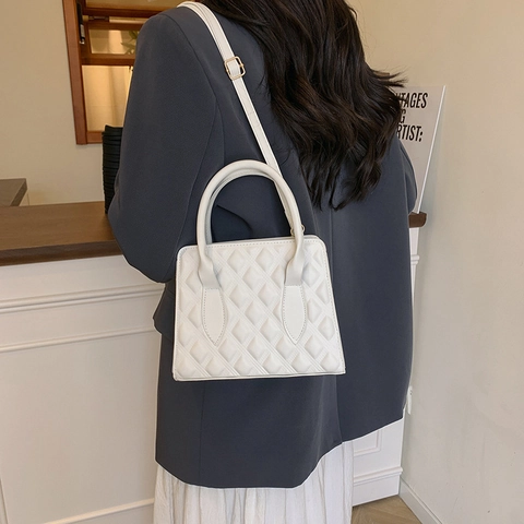 Borsa a Tracolla Piccola Quadrata Trapuntata a Rombi da Donna Borsa a Mano Vintage in Pelle PU Casual Minimalista Estate
