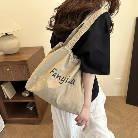 Große Kapazität PU Leder Tragetasche Mode Buchstabendruck Kordelzug Schultertasche Lässige Alltagstasche Mit Einzelgriff