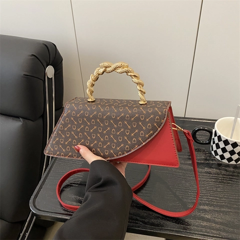 Borsa a Tracolla in Pelle PU con Monogramma Leopardato di Lusso Francese per Donna Borsetta a Mano con Manico in Metallo