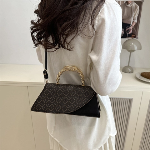 Borsa a Tracolla in Pelle PU con Monogramma Leopardato di Lusso Francese per Donna Borsetta a Mano con Manico in Metallo
