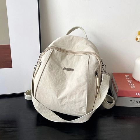 Women Fashion Nylon Pleated Texture Backpack Lightweight Solid Color Urban Casual Commuting Travel Small Shoulder Bag