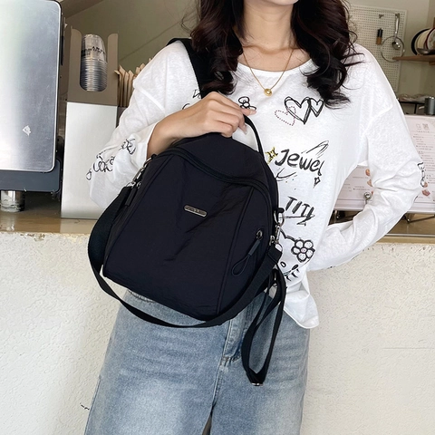 Women Fashion Nylon Pleated Texture Backpack Lightweight Solid Color Urban Casual Commuting Travel Small Shoulder Bag