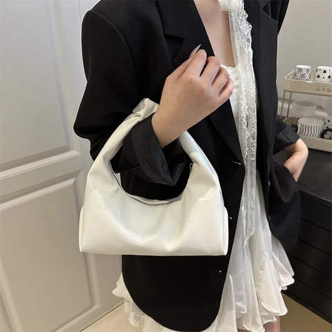Bolso de Hombro para Mujer Gran Capacidad con Asa de Nudo Cuero PU Brillante Minimalista Hobo Chic Urbano Bolso de Mano