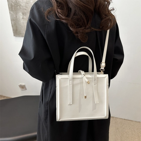 Bolso de Hombro de Cuero PU de Color Sólido Minimalista para Mujer Bolso Cuadrado de Gran Capacidad para Trabajo Diario
