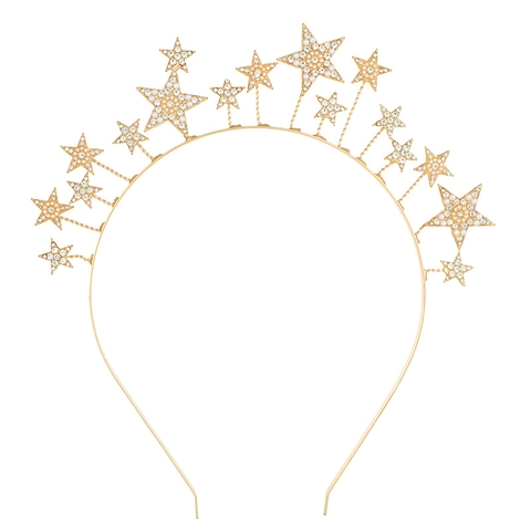 Diadema de Aleación Con Estrellas Diamantes de Imitación y Perlas Artificiales Para Mujer Pentagrama Accesorio de Pelo Brillante Cumpleaños Fiesta Boda