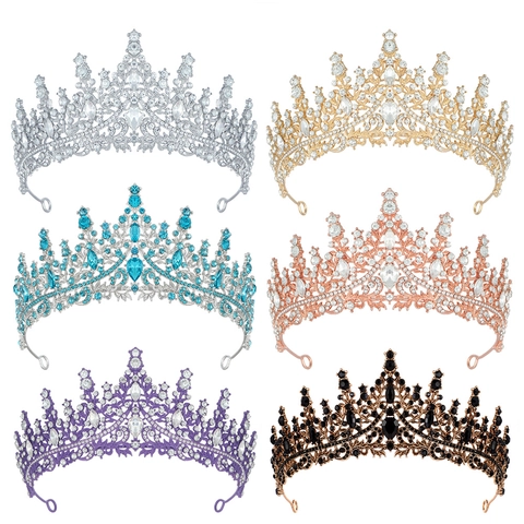 Barock Luxus Zinklegierung Strass Braut Krone Tiara Elegante Kristall Hochzeit Haarschmuck Für Damen Party Abschlussball Schmuck