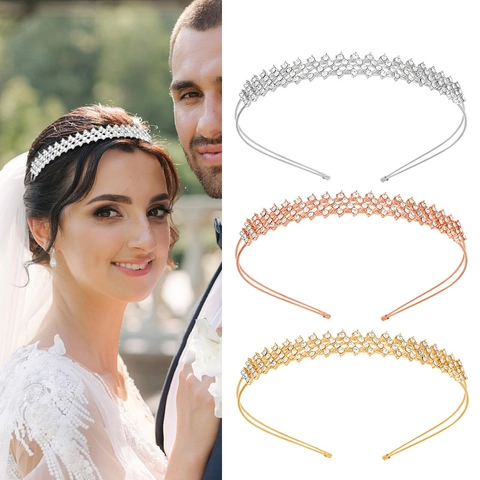 Serre-tête de Mariée de Luxe en Alliage et Strass Coiffe de Mariage Fête Mode Princesse Couronne Treillis Accessoires Bijoux Femme