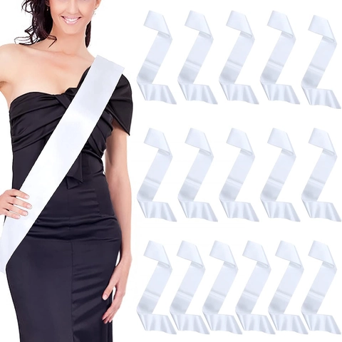 Blank White Satin Sash For DIY Party Graduation Wedding Pageant Minimalist Solid Color Ceremonial Ribbon Shoulder Strap