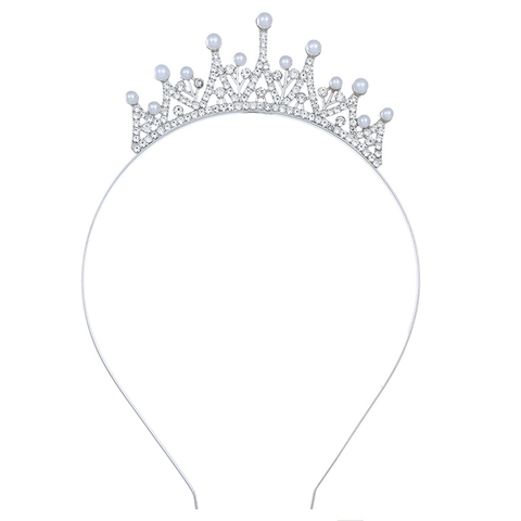 Serre-tête Couronne en Alliage de Strass pour Enfants Diadème Scintillant pour Filles Anniversaire Fête Mariage Performance Accessoires de Cheveux Argent