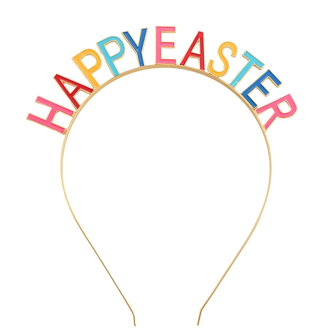 Happy Easter Party Headband Colorful Enamel Letter Alloy Crown Headband Festival Celebration Hair Accessory For Women Kids