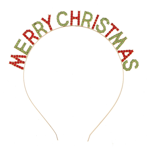 Cerchietto Merry Christmas in Lega con Lettere di Strass Cerchio per Capelli per Festa di Natale Donna Accessori Capelli