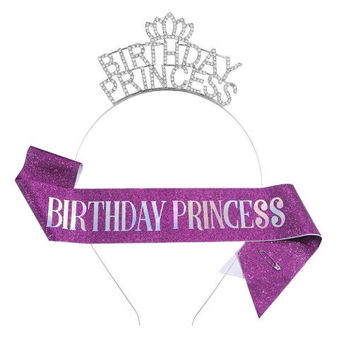 Set Corona Tiara Compleanno Principessa E Fascia Glitter Per Donne Ragazze Decorazioni Festa Di Compleanno Cerchietto Lega Strass