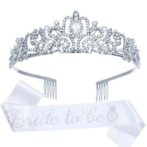 Bride To Be Krone Und Schärpe Set Strass Tiara Mit Satin Glitzer Schärpe Für Hochzeit Junggesellenabschied Brautparty Dekorationen