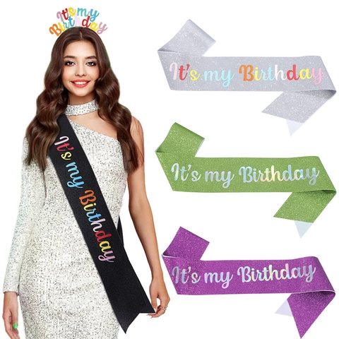 Fascia It's My Birthday con Brillantini per Decorazioni Festa di Compleanno Donna Lettere Arcobaleno Accessorio Festa