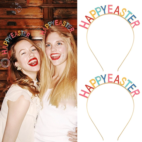 Happy Easter Party Headband Colorful Enamel Letter Alloy Crown Headband Festival Celebration Hair Accessory For Women Kids