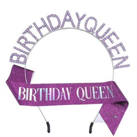 Corona Tiara in Lega di Strass Birthday Queen e Fascia Glitterata per Donne Ragazze Accessorio Decorazione Festa Compleanno