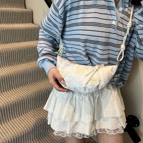 Butterfly Embroidered Shoulder Bag New Chinese Style Croissant Bag For Women Casual Commute Lace Hobo Bag Solid Color Handbag