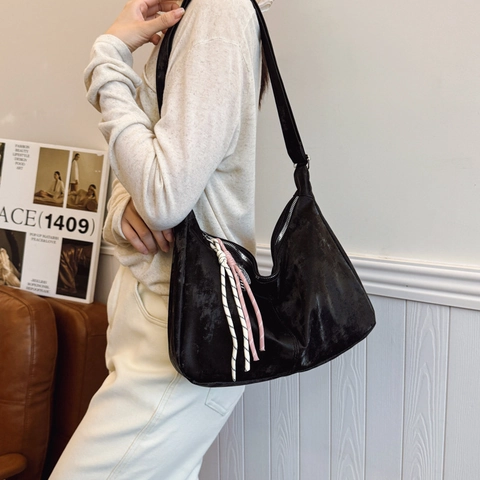 Borsa Tote in Nylon ad Alta Capacità da Donna Tinta Unita Casual Borsa a Tracolla Con Pendente Trendy Urban Hobo Borsetta
