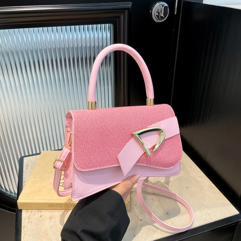 Vintage Luxury Contrast Color Women Splicing Shoulder Bag PU Fabric Handbag With Gold Metal D-Buckle Fashion Square Crossbody Bag