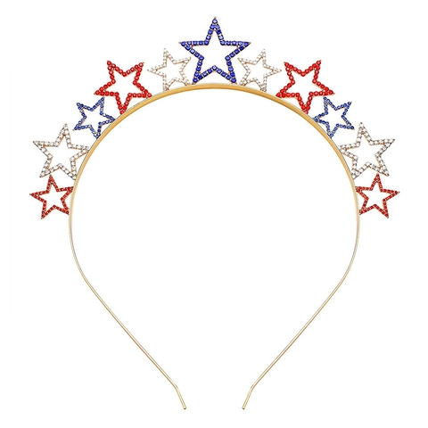 Diadema de Estrella de Aleación con Diamantes de Imitación Día de la Independencia EE. UU. Tiara Patriótica Rojo Blanco Azul Accesorios