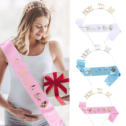 Ensemble Diadème Et Écharpe Mom To Be Pour Décorations De Baby Shower Bandeau Lettre Métallique Écharpe En Satin Articles De Fête