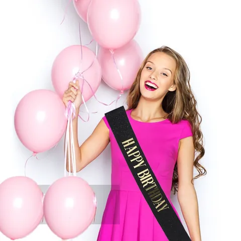 Glitter Cloth Happy Birthday Sash Rose Gold Silver Lettering Party Shoulder Strap For Birthday Decoration Supplies