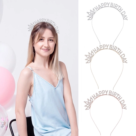 Στέκα Στέμμα με Γράμματα Happy Birthday από Κράμα και Στρας Μοντέρνα Αξεσουάρ Μαλλιών Τιάρα για Γυναίκες Διακόσμηση Γενεθλίων