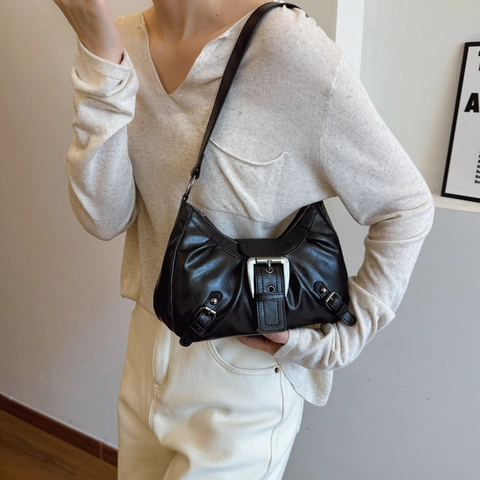 Borsa a Tracolla Sotto l'Ascella Plissettata Vintage per Donna Grande Capacità Effetto Usurato Stile Moto in Pelle PU Casual Quotidiana