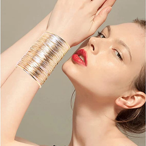 Fashion Punk Copper Wire Multi Layer Wide Open Cuff Bracelet Bohemian Vintage Hollow Metal Arm Bangle Jewelry For Women