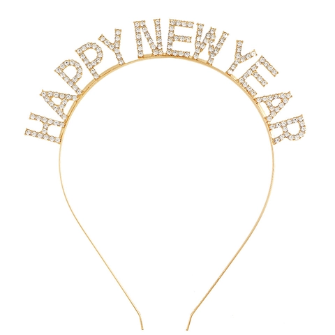 Στέκα Happy New Year με Στρας Κράμα Ψευδαργύρου Κορδέλα Μαλλιών με Γράμματα Διακοσμητικό Στολίδι Πάρτι για Γυναίκες Κορίτσια