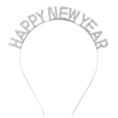 Στέκα Happy New Year με Στρας Κράμα Ψευδαργύρου Κορδέλα Μαλλιών με Γράμματα Διακοσμητικό Στολίδι Πάρτι για Γυναίκες Κορίτσια