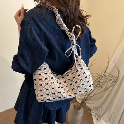 Bolso de Axila de Cuero PU con Estampado de Lazo a Cuadros Gingham Vintage para Mujer Correa Fruncida Bolso de Hombro de Gran Capacidad para Diario