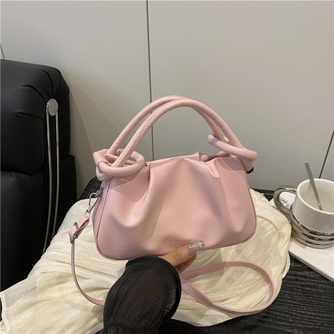 Bolso de Hombro Plisado para Mujer Moda Urbana Minimalista de Cuero PU Bolso Nube Con Asa de Nudo Bolso Bandolera Casual Color Sólido