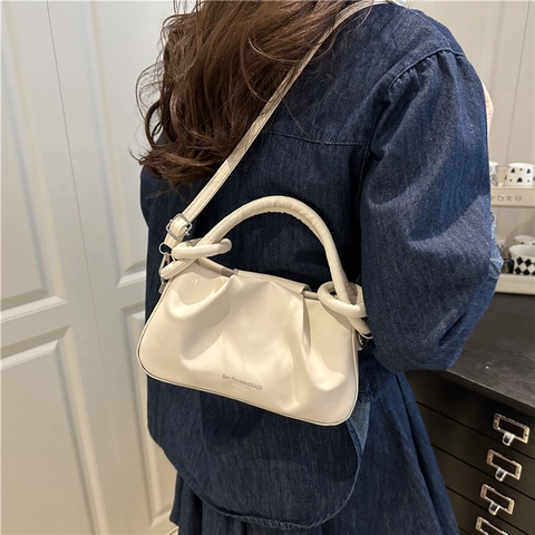 Bolso de Hombro Plisado para Mujer Moda Urbana Minimalista de Cuero PU Bolso Nube Con Asa de Nudo Bolso Bandolera Casual Color Sólido
