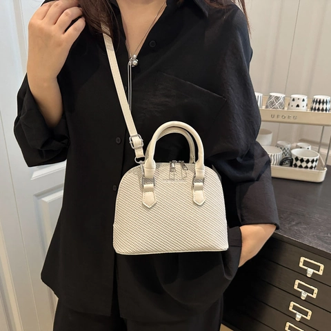 Damen Gewebte PU Leder Muschel Tasche Mode Große Kapazität Schulter Umhängetasche Lässig Urban Einfach Handtasche Doppel Reißverschluss Oben