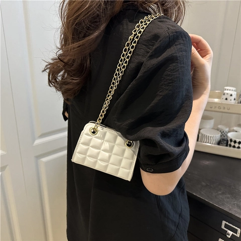 Bolso de Hombro Acolchado con Cadena para Mujer Bolso Bandolera Cuadrado Pequeño de Cuero PU Color Sólido Retro de Moda