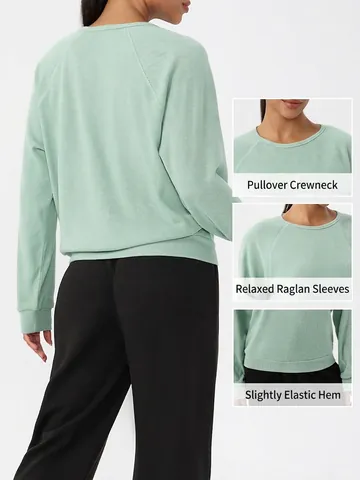 Camiseta de Punto de Gofre de Manga Larga para Mujer Color Sólido Casual Holgada Cuello Redondo Deportivo Yoga Fitness Top