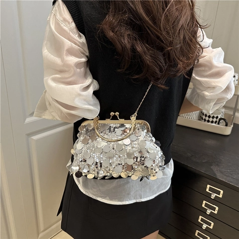 Dames Avondtas Met Grote Pailletten Metallic Glitter Schoudertas Met Kettingriem Voor Feesten Bruiloften Formele Gelegenheden