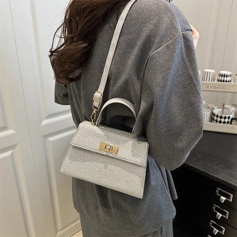 Women Glitter Sequin Top Handle Bag PU Leather Square Crossbody Shoulder Bag With Lock Closure For Party Banquet Fashion Daily