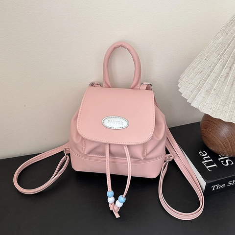Damen Mini PU Leder Mode Rucksack Preppy Stil Color Block Kordelzug Klappe Handtasche Schule Reisen Große Kapazität Tasche