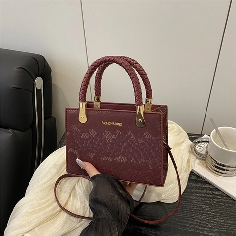 Borsa a Spalla da Donna in Pelle PU con Motivo a Serpente Retrò Manico Intrecciato Borsa a Tracolla con Hardware Dorato Borsa Quadrata
